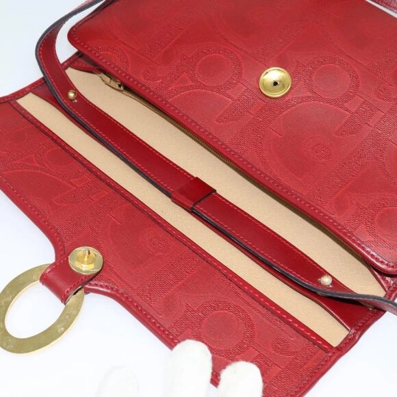 Christian Dior Trotter Canvas Shoulder Bag Red Gold Auth BA3450 - Picture 10 of 16